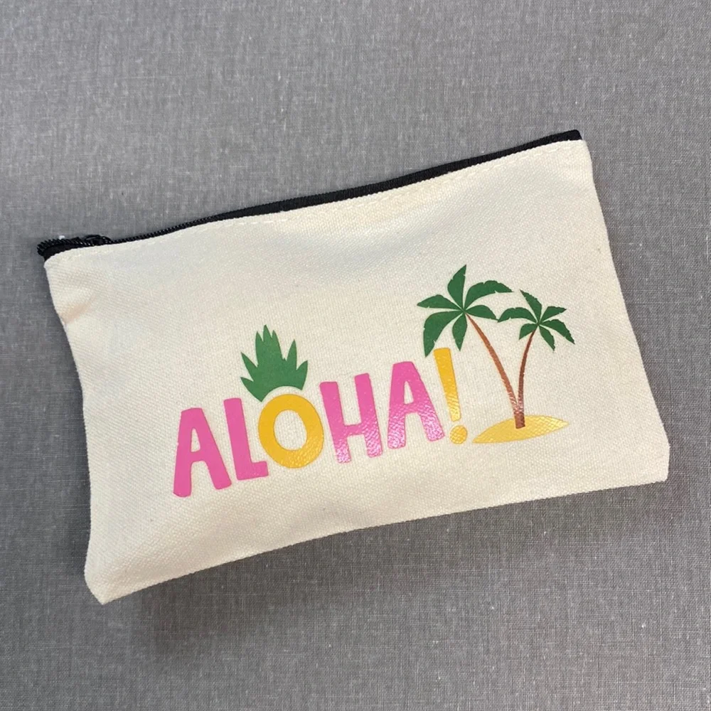 Tropical Aloha Zip Up Canvas Pouch - Makeup Bag or Pencil Case